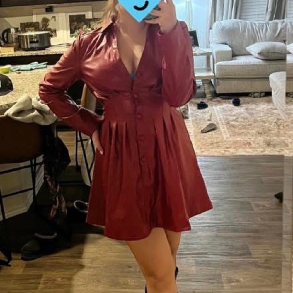 Elegant Burgundy Button-Up Dress